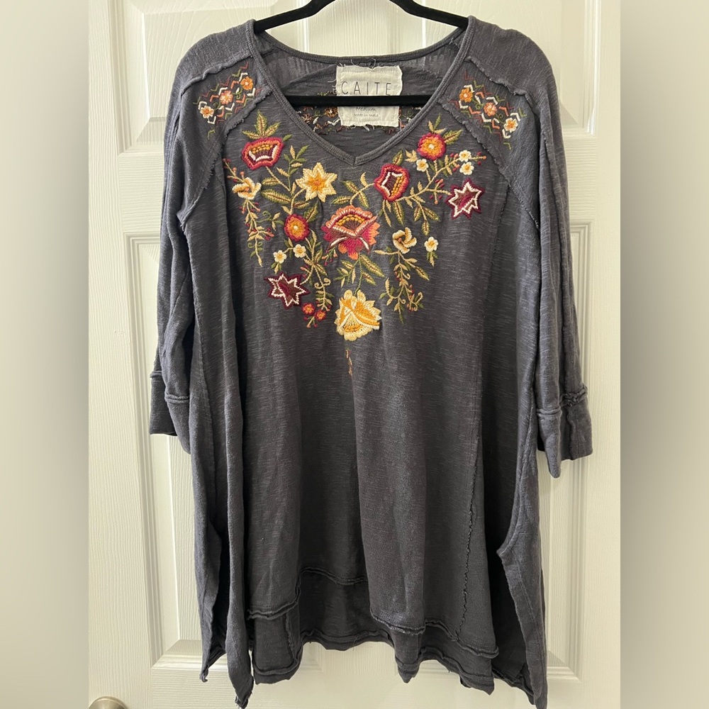 Caite Gray Embroidered Women's Tunic